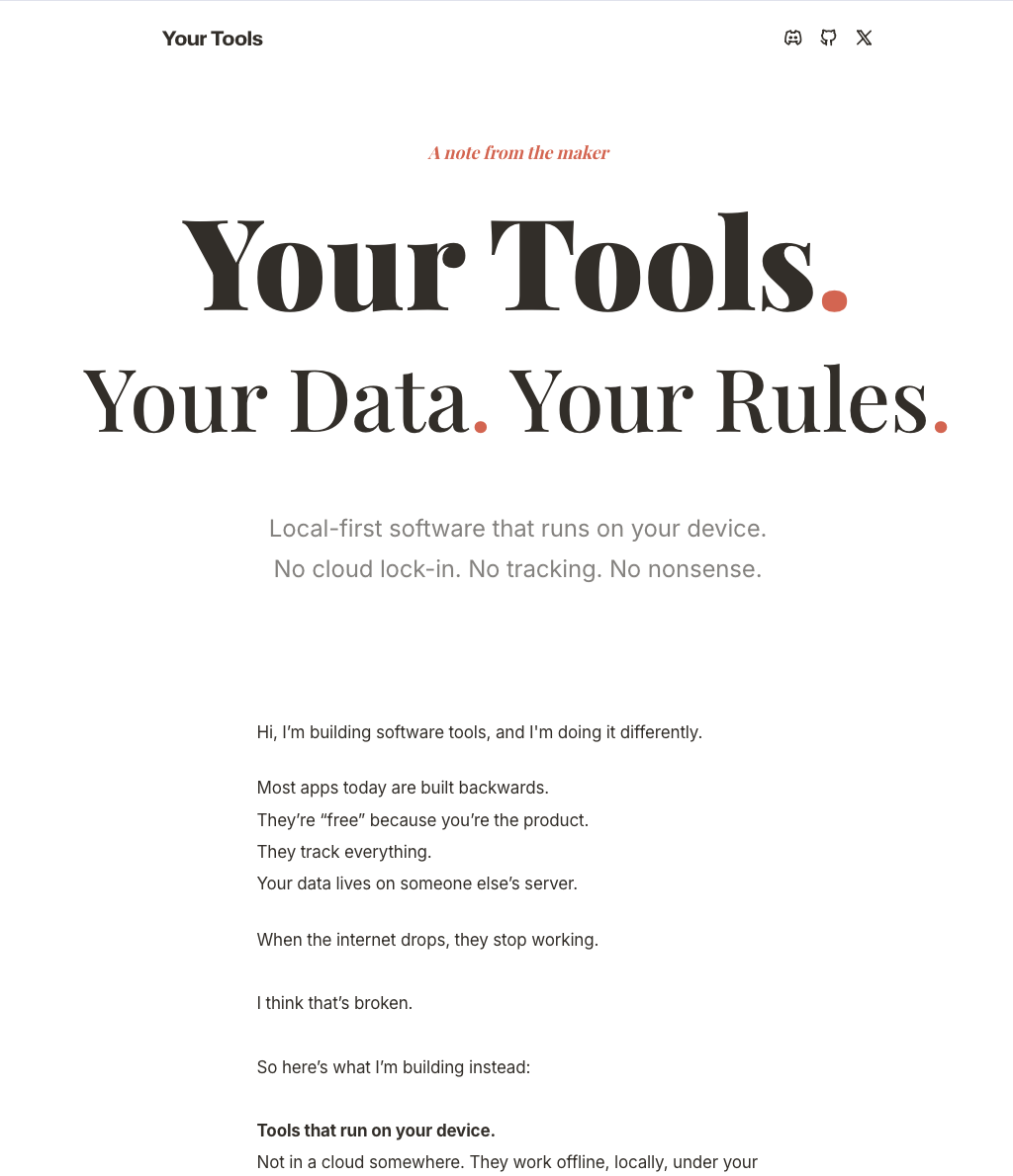 Your Tools website screenshot